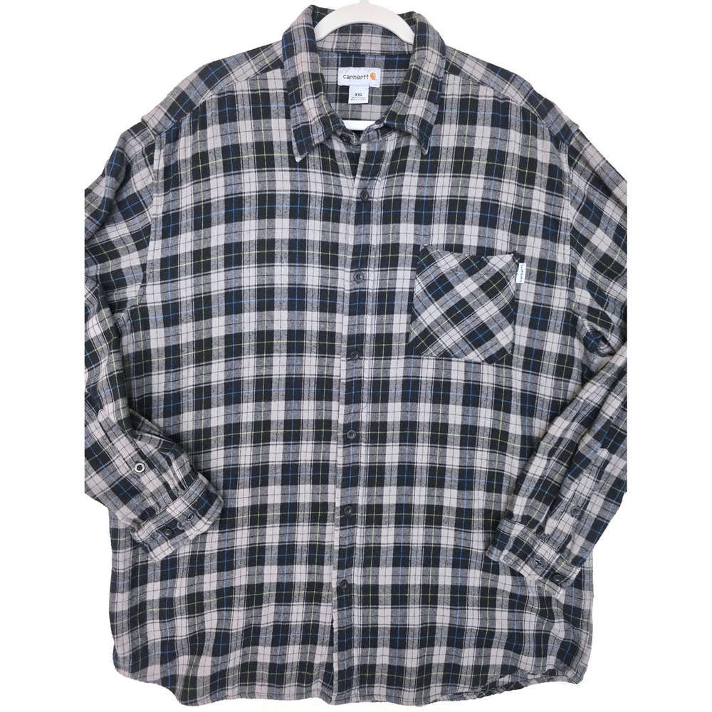 Carhartt Shirt Mens 2XL Gray Plaid Flannel Long Sleeve Button‎ Front Casual